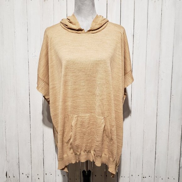NEW Loft M L Sweater Tan Beige Hoodie Poncho Boho Oversized Lightweight Women's - Picture 1 of 6